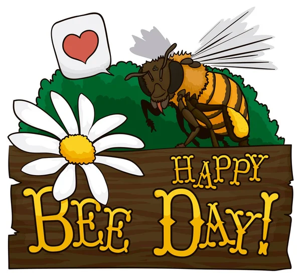 蜂の日のお祝いの間の花と恋に蜂 ベクトルイラスト — ストックベクタ