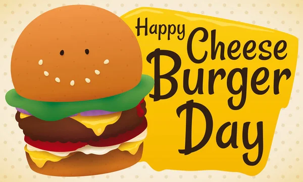 Šťastný Cheeseburger Usměvavým Výrazem Sezamového Semínka Připravený Oslavu Cheeseburger Day — Stockový vektor