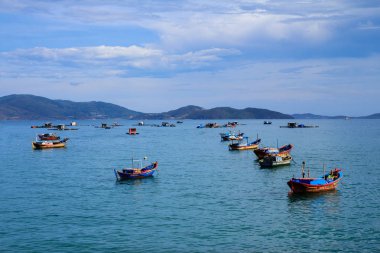 A rıhtım Nha Trang Beach, Vietnam. Nha Trang onun plajları ve tüplü dalış için bilinen ve bir hedef için uluslararası turist geliştirdi.