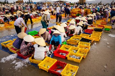 Geleneksel Balık pazarı sahilde uzun Hai, Vung Tau, Vietnam. Bu Pazar sadece sabahın erken saatlerinde olur.