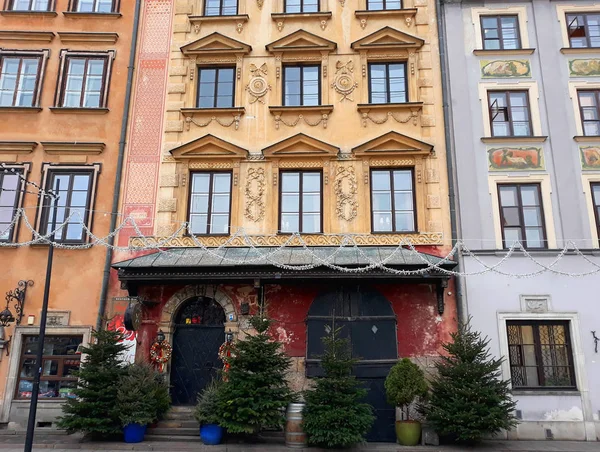 Warsaw Poland December 2017 Ancient Colorful Townhouses Old Town Decorated — Stock Photo, Image