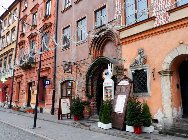 Varsóvia Polônia Dezembro 2017 Antigas Casas Coloridas Cidade Velha Decoradas — Fotografia de Stock