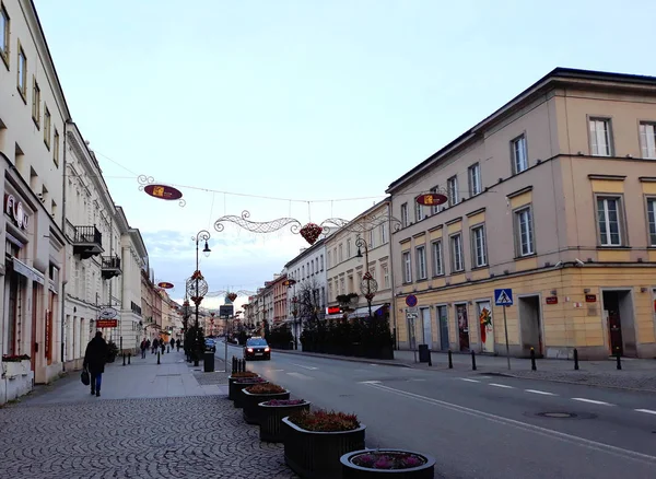 Warsaw Poland December 2017 Nowy Swiat Street Decorated Christmas Morning — Stock Photo, Image