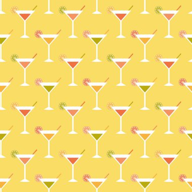 Düz tasarım kokteyller ve limes, yaz kokteylleri ile Seamless Modeli