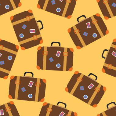 Vintage seyahat bavul, bagajlı, sorunsuz paettern tasarım düz