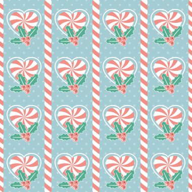 Noel deseni. Şekerler ve ökseotu ile kusursuz vektör çizimi