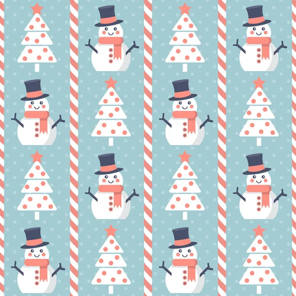 Weihnachtsmuster Nahtlose Vektorillustration Mit Stilisierten Weihnachtsbäumen Und Schneemännern — Stockvektor