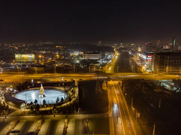 Carretera Nocturna Kiev Vista Del Dron — Foto de Stock