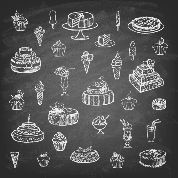 Ensemble de desserts sur tableau. Illustration vectorielle — Image vectorielle