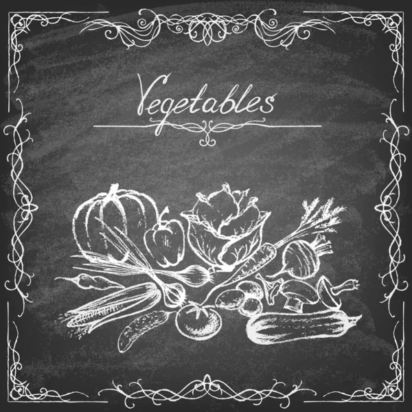 Conjunto de legumes desenhados à mão em quadro-negro . — Vetor de Stock