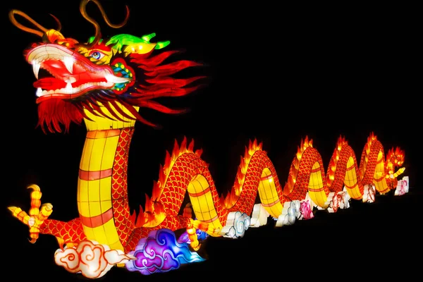 Big red dragon at the festival of Chinese lanterns. — Stok fotoğraf