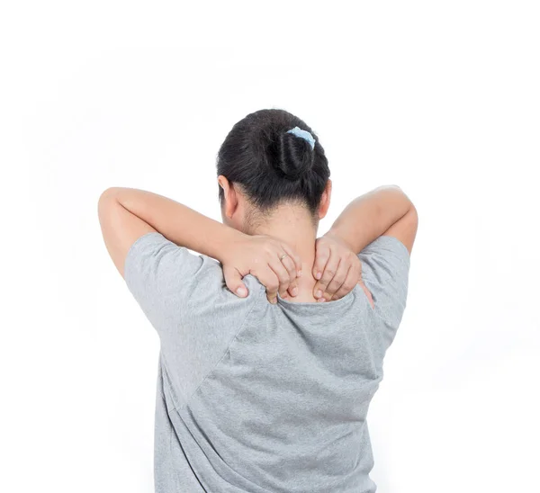 Las mujeres asiáticas tiene dolor de cuello . — Foto de Stock