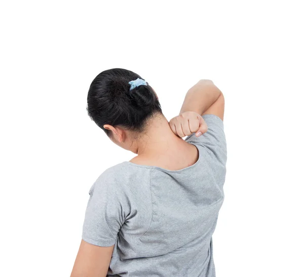 Asian women has neck pain. — Stock Photo, Image