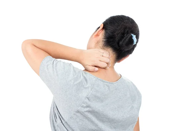 Asian women has neck pain. — Stock Photo, Image