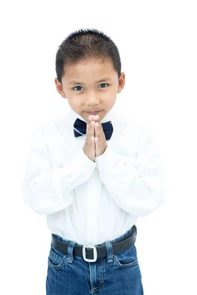 Porträtt Lilla Asiatiska Pojke Tack Till People Urklippsbanan — Stockfoto