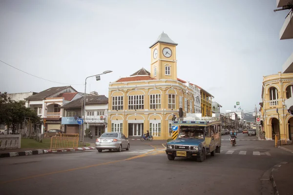 stock image Phuket, Thailand - december 25, 2016 Old building Sino Portuguese style in Thailand with vintage style filter.