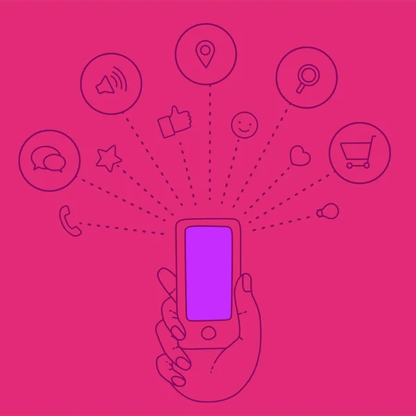 Mobil ve set simgeleri el tutar