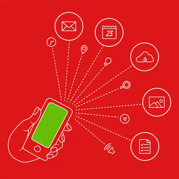 Mobil ve set simgeleri el tutar