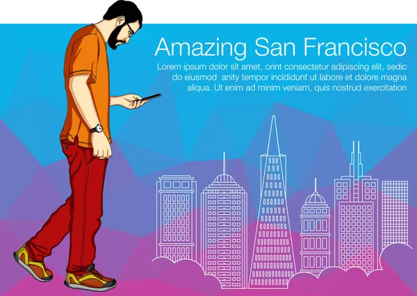 Vektör çizim binalar San Francisco web afiş için.