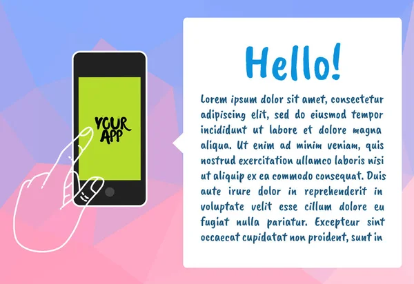 Green Shield akıllı telefon ekranında. Eller akıllı telefonu tutar ve parmaklar ekrana dokunur. Modern Düz Tasarım Çizimi.