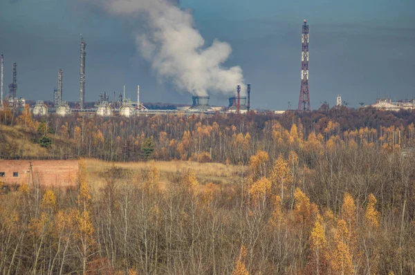Gyárak egy ipari területen az erdő között — Stock Fotó
