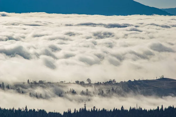 Montañas Cárpatas en las olas de niebla — Foto de Stock