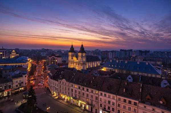 Winter sunset over a European city — Stock Photo, Image