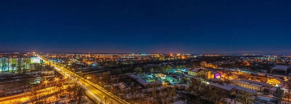 Panorama of the night Ukrainian city from a height — 스톡 사진