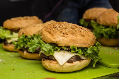 Ev yapımı hamburger closeup