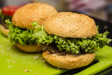 Ev yapımı hamburger closeup