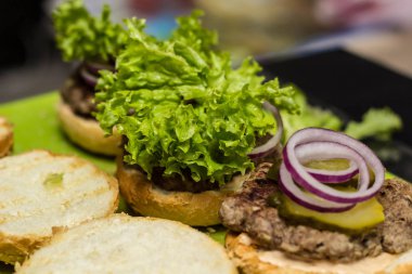 Ev yapımı hamburger closeup