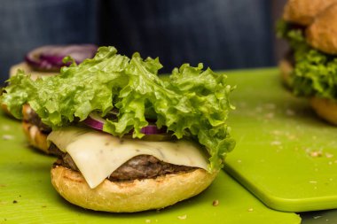 Ev yapımı hamburger closeup