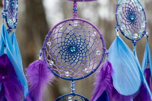 Dreamcatcher made of feathers, leather, beads, and ropes — Stock Photo, Image