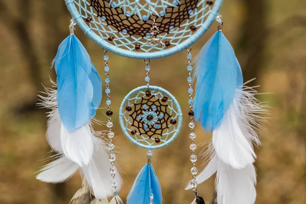 Tüy, deri, boncuk ve ipleri yapılmış Dreamcatcher