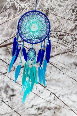 Tüy, deri, boncuk ve ipleri yapılmış Dreamcatcher