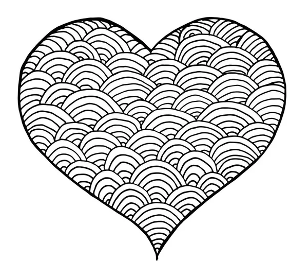 Saint Valentin. Symbole coeur noir et blanc Zentangle — Image vectorielle