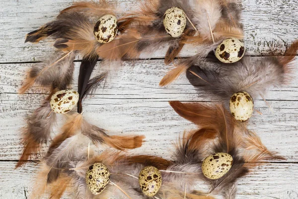 Paskalya arka plan Paskalya yumurta ve tavuk tüyleri yapılmış