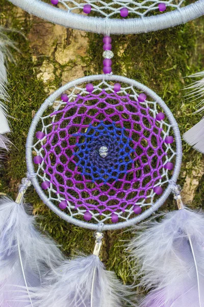 Tüy, deri, boncuk ve ipleri yapılmış Dreamcatcher — Stok fotoğraf