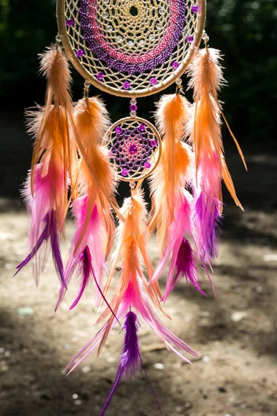 Dreamcatcher en plumes, cuir, perles et cordes — Photo