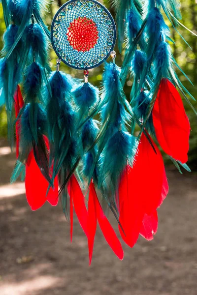 Dreamcatcher en plumes, cuir, perles et cordes — Photo