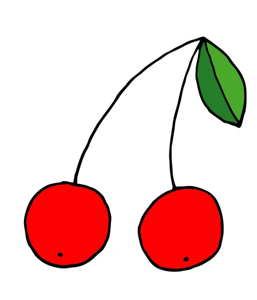 Piros cseresznye vektor ikonra. Kézzel rajzolt piros cseresznye — Stock Vector