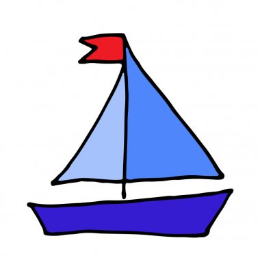 Yat renk doodle ve çizilmiş simgesi. Tekne gemi vektör