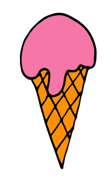 Helado cono color vector mano dibujado garabato — Archivo Imágenes Vectoriales