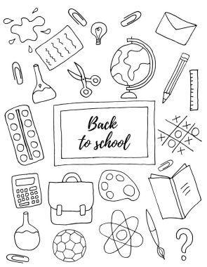 Okula geri elle çizilmiş kümesi doodle.