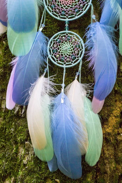 Dreamcatcher gemaakt van veren, leder, kralen en touwen — Stockfoto