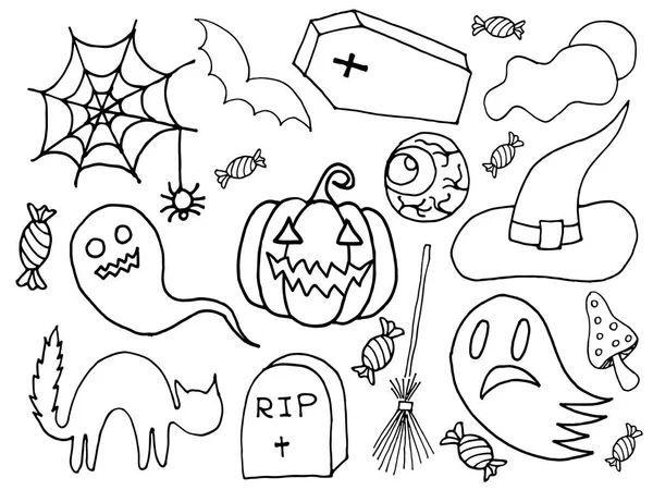 Wektor ręcznie rysowane Doodle kreskówka zestaw obiektów i symboli na Halloween — Wektor stockowy