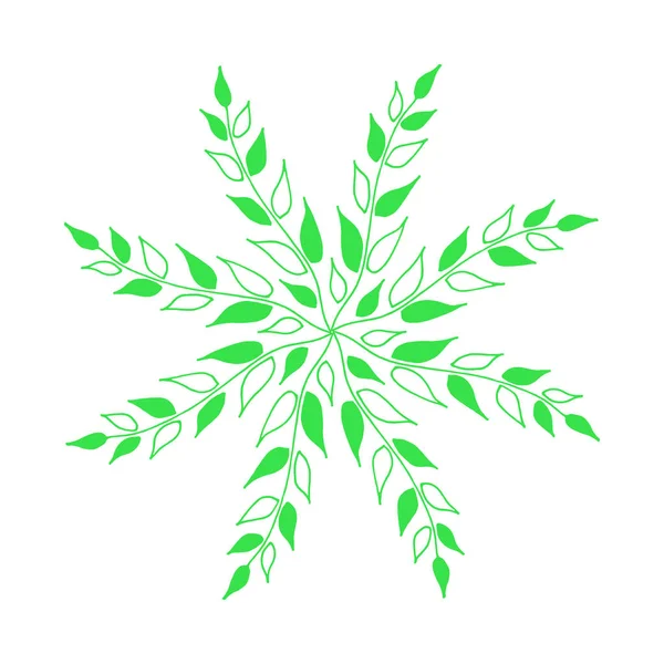 手描き丸枝、白い背景で隔離の葉と花のサークル. — ストックベクタ