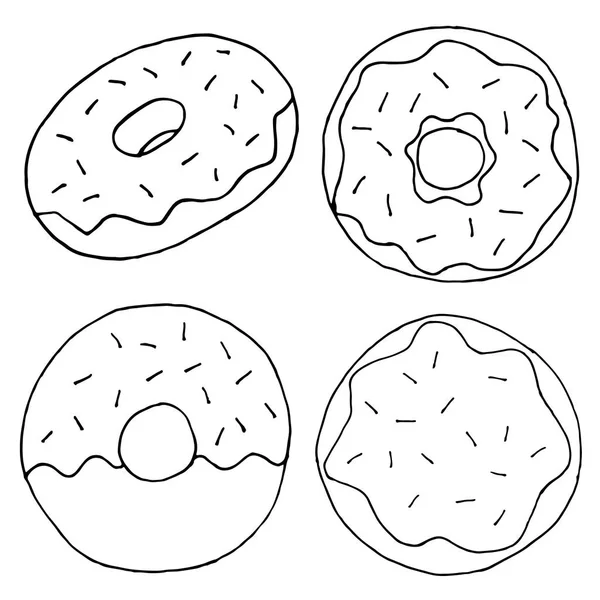 Donut doodles conjunto mão desenhado vetor ilustração —  Vetores de Stock