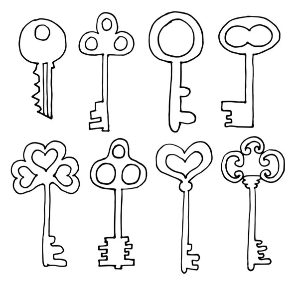 Ręka wektor doodle vintage keys kolekcji. Izolowanie elementów projektu na białym tle — Wektor stockowy