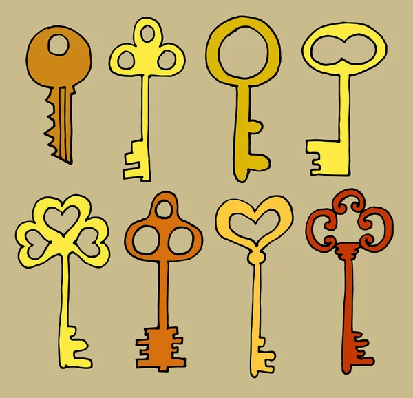 Vector mão desenhada doodle coleção de chaves do vintage. Isolar elementos de design no fundo branco — Vetor de Stock